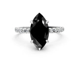 Silver Fancy Black Marquise Cut Diamond Brilliant Solitaire Ring with Pavé Band and Four-Prong Setting_36