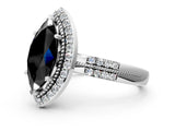 Silver Fancy Black Marquise Cut Diamond Double Halo Ring with Split Shank and Four-Prong Setting_6