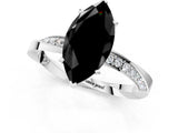 Silver Fancy Black Marquise Cut Diamond Engagement Ring with Side Stone Accents and Four-Prong Setting_37