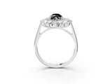 Silver Fancy Black Marquise Cut Diamond Floral Double Halo Engagement Ring with Prong Setting_135