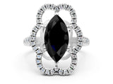 Silver Fancy Black Marquise Cut Diamond Floral Halo Split Shank Prong Setting Ring_6