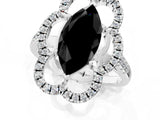 Silver Fancy Black Marquise Cut Diamond Floral Halo Split Shank Prong Setting Ring_9