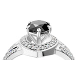 Silver Fancy Black Marquise Cut Diamond Halo Ring with Split Shank and Bezel Accents and Four-Prong Setting_10