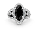 Silver Fancy Black Marquise Cut Diamond Halo Ring with Split Shank and Bezel Accents and Four-Prong Setting_6