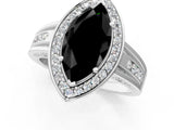 Silver Fancy Black Marquise Cut Diamond Halo Ring with Split Shank and Bezel Accents and Prong Setting_13