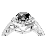 Silver Fancy Black Marquise Cut Diamond Halo Ring with Split Shank and Bezel Accents and Prong Setting_16