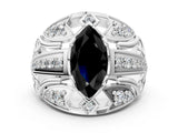 Silver Fancy Black Marquise Cut Diamond Pave Art Deco Split Shank Ring with Four-Prong Setting_6