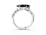 Silver Fancy Black Marquise Cut Diamond Scattered Round Accent Ring with Prong Setting_3