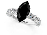 Silver Fancy Black Marquise Cut Diamond Side Stone Engagement Ring with Four-Prong Setting_25