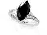 Silver Fancy Black Marquise Cut Diamond Solitaire Ring with Pavé Band and Prong Setting_13