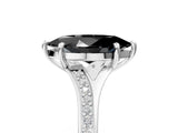 Silver Fancy Black Marquise Cut Diamond Solitaire Ring with Pavé Band and Prong Setting_17