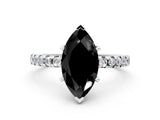 Silver Fancy Black Marquise Cut Diamond Solitaire Ring with Round  Pavé Band and Four-Prong Setting_24