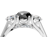 Silver Fancy Black Marquise Cut Diamond Three-Stone Engagement Ring with Prong Setting and Pavé Band_16