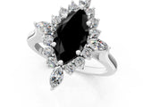 Silver Fancy Black Marquise Cut Halo Diamond Cluster Ring with Marquise and Round Stones on a White Gold Band with Prong Setting_1