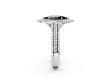 Silver Fancy Black Marquise Cut Halo Diamond Ring with Beaded Split Shank and Four-Prong Setting_8