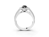Silver Fancy Black Marquise Cut Halo Diamond Ring with Beaded Split Shank and Four-Prong Setting_9