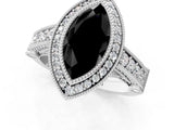 Silver Fancy Black Marquise Cut Halo Diamond Split Shank Pave Ring_13
