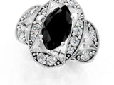 Silver Fancy Black Marquise Cut Halo Milgrain Diamond Engagement Ring with Leaf Band and Four-Prong Setting_13