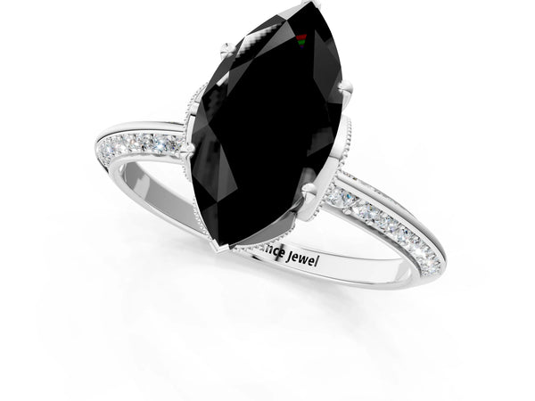 Sterling Silver Marquise Graduated Pave Engagement Ring Setting for Black Center