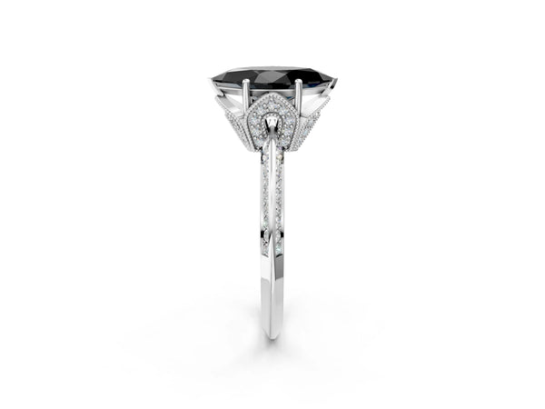 Sterling Silver Marquise Graduated Pave Engagement Ring Setting for Black Center