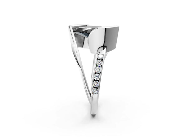 Silver Fancy Black Marquise Cut Solitaire Tension-Set Diamond Split Shank Ring