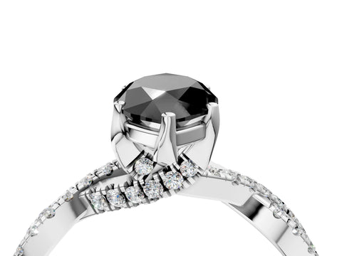 Silver Fancy Black Marquise Cut Solitaire Twist Pave Diamond Engagement Ring with Prong Setting_58