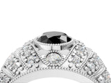 Silver Fancy Black Oval Cut Brilliant Halo Pave Diamond Milgrain Ring_10