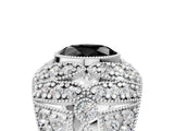 Silver Fancy Black Oval Cut Brilliant Halo Pave Diamond Milgrain Ring_11