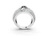 Silver Fancy Black Oval Cut Brilliant Halo Pave Diamond Milgrain Ring_9