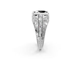 Silver Fancy Black Oval Cut Brilliant Milgrain Filigree Diamond Ring with Square Prong Setting_50