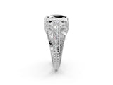 Silver Fancy Black Oval Cut Brilliant Milgrain Filigree Diamond Ring with Square Prong Setting_56