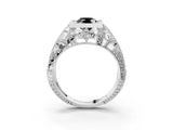 Silver Fancy Black Oval Cut Brilliant Milgrain Filigree Diamond Ring with Square Prong Setting_57