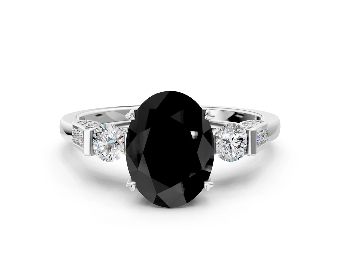 Silver Fancy Black Oval Cut Brilliant Three-Stone Pave Band with Four-Prong Setting_18