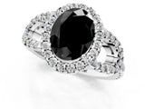 Silver Fancy Black Oval Cut Cut Diamond Halo Engagement Ring with Open Split Pavé Band_7