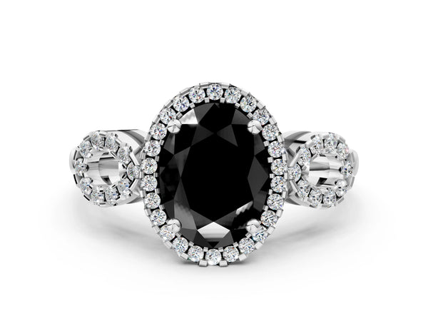 Sterling Silver Oval Pave Infinity Halo Engagement Ring Setting for Black Center