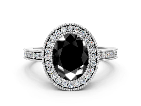 Sterling Silver Oval Double Milgrain Halo Engagement Ring Setting for Black Center