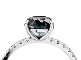 Silver Fancy Black Oval Cut Diamond Brilliant Solitaire Ring with Pavé Band and Four-Prong Setting_40