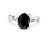 Silver Fancy Black Oval Cut Diamond Engagement Ring with Side Stone Accents and Four-Prong Setting_12