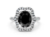 Silver Fancy Black Oval Cut Diamond Floral Halo Split Shank Prong Setting Ring_36