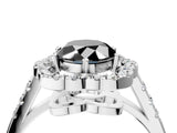 Silver Fancy Black Oval Cut Diamond Floral Halo Split Shank Prong Setting Ring_40