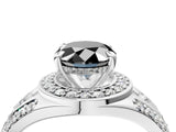 Silver Fancy Black Oval Cut Diamond Halo Ring with Split Shank and Bezel Accents and Four-Prong Setting_10