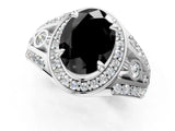 Silver Fancy Black Oval Cut Diamond Halo Ring with Split Shank and Bezel Accents and Four-Prong Setting_7