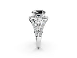 Silver Fancy Black Oval Cut Diamond Halo Ring with Split Shank and Bezel Accents and Four-Prong Setting_8