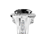 Silver Fancy Black Oval Cut Diamond Halo Ring with Split Shank and Bezel Accents and Prong Setting_17
