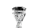 Silver Fancy Black Oval Cut Diamond  Halo Twist Band Solitaire Prong Setting Ring_17