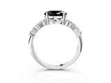 Silver Fancy Black Oval Cut Diamond Scattered Round Accent Ring with Prong Setting_3