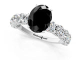 Silver Fancy Black Oval Cut Diamond Side Stone Engagement Ring with Four-Prong Setting_1