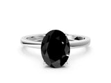 Silver Fancy Black Oval Cut Diamond Solitaire Ring with Classic Band and Four-Prong Setting_6