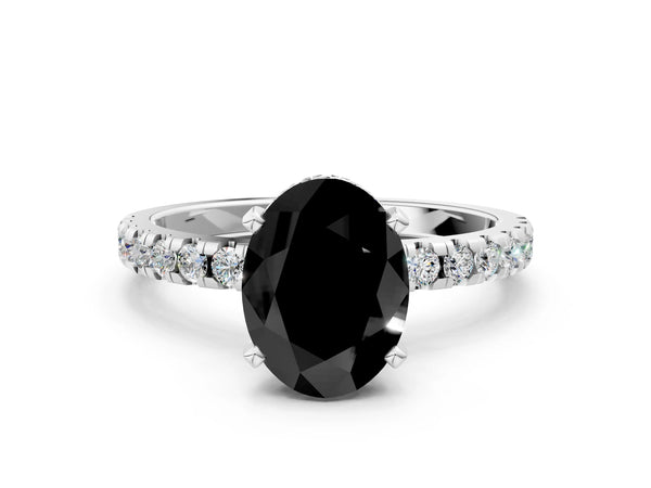 Sterling Silver Oval Hidden Halo Pave Engagement Ring Setting for Black Center