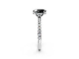 Silver Fancy Black Oval Cut Diamond Solitaire Ring with Round  Pavé Band and Four-Prong Setting_26